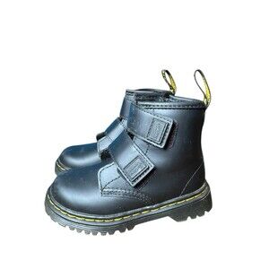 Dr. Martens Little Girls Size 9 Toddler Black Leather Strap Plus Zip Boots EUC